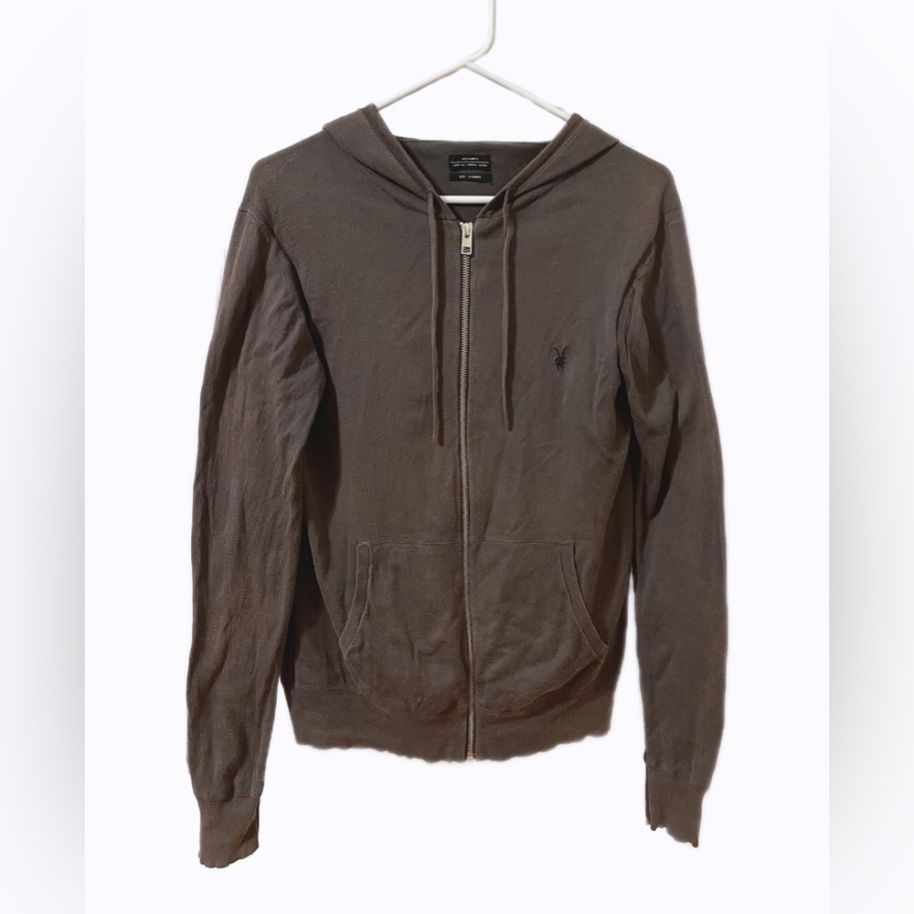Allsaints Men’s Zip-Up Hooded Sweatshirt Basic Logo 100% Cotton Cardigan Size XS